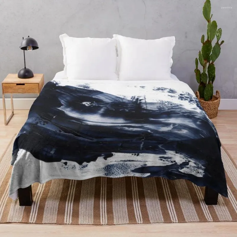 Dekens marineblauw grijs acryl abstract schilderij- horizontale worp deken grote flanels schattige plaid