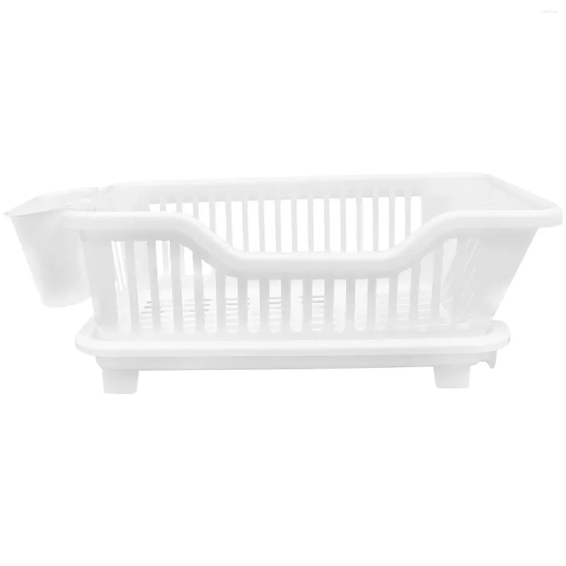 Multipurpose White Kitchen Utensil Holder With Drying Rack, Dish