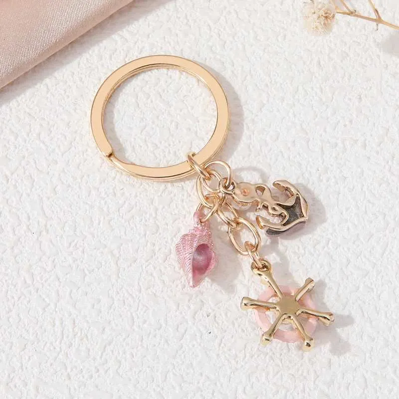 Keychains Lanyards Pretty Pink Pearl Turtle Ships Anchor Conch Ocean Life Voyage Tool Key Rings For Adventure Friendship Gift Jewelry Q240403