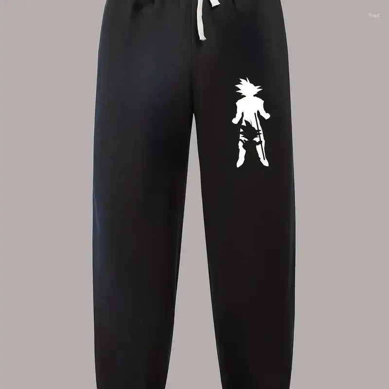 Calça masculina Anime Saiya Padrão de retrato Jogging Casual Elástico Cantura Prações de cordão