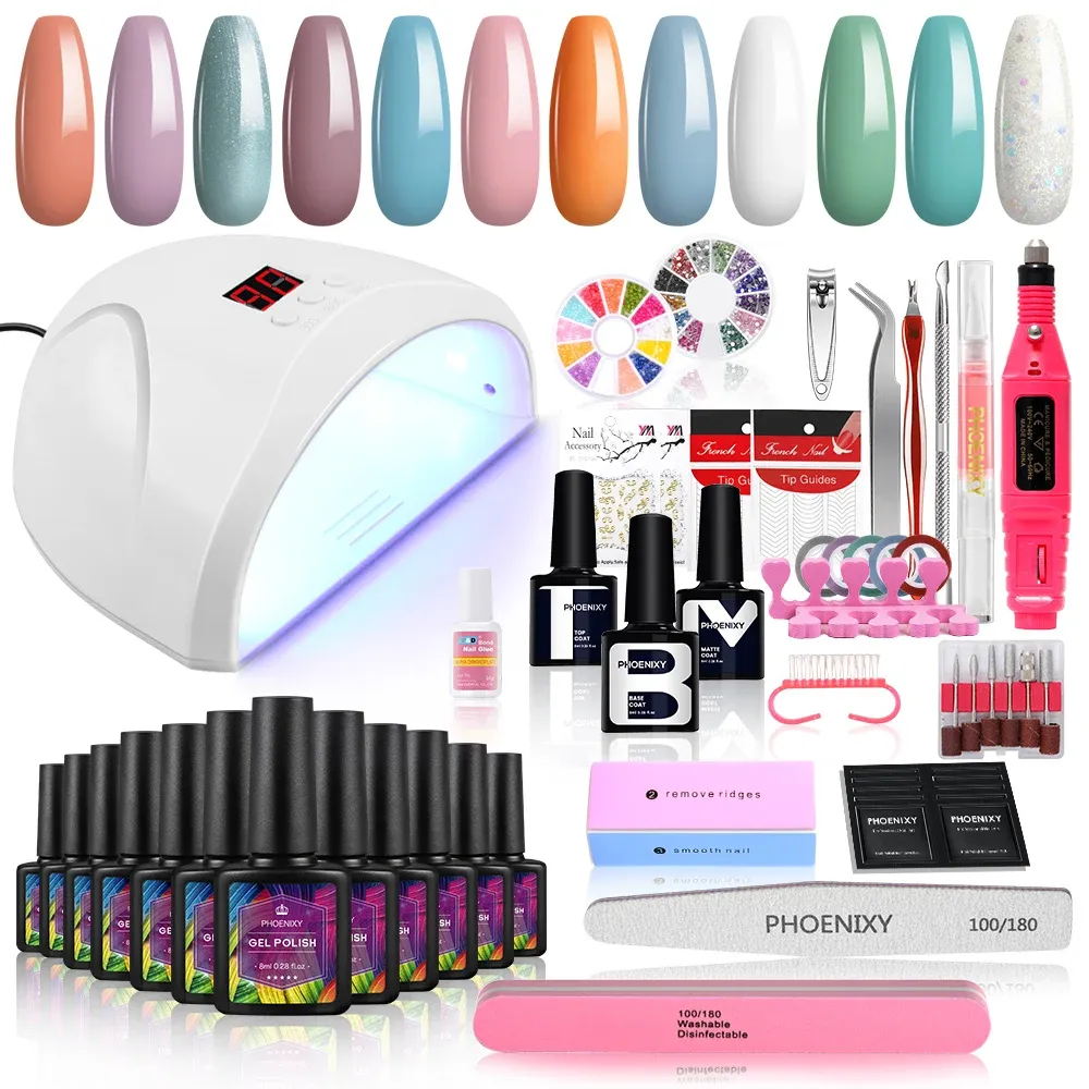 Kits complete gelnagels Poolse kit met UV LED -nagellamp van gel vernis veel semi -permanente nagellak UV -gel allinone kit