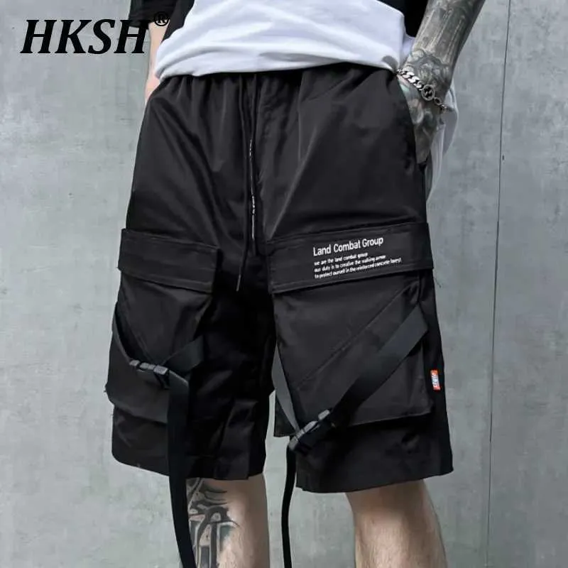 Мужские шорты HKSH New Multi Pocket Techwear Straight Shorts Mens Mendy Darkness Trend Trend Dlenge Pants Fashion Capris HK0702 J240407