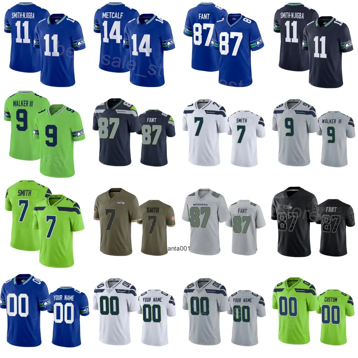 Custom Seattle Football Jersey Geno Smith Kenneth Walker III