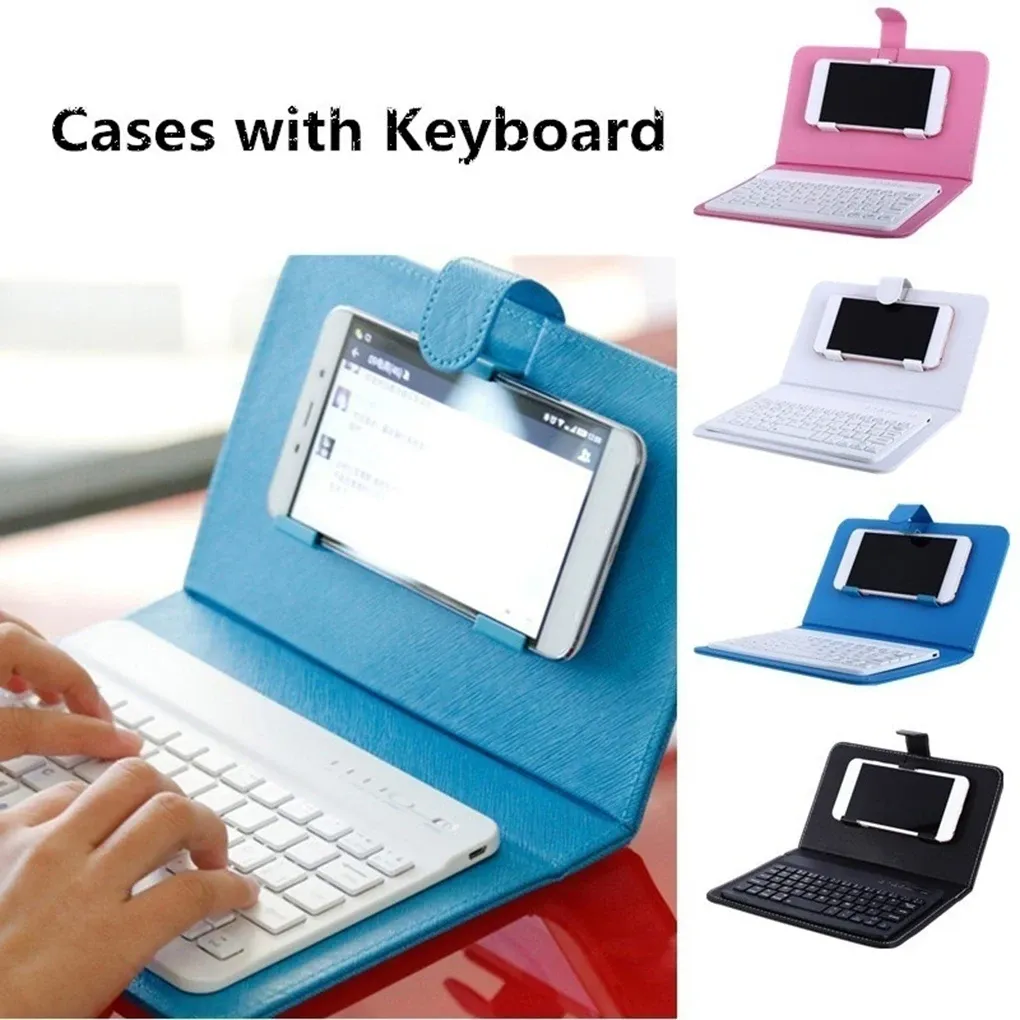 Claviers PORTABLE PU Le cuir PU Wireless Keyboard pour téléphone mobile de protection iPhone avec clavier Bluetooth pour smartphone de 4,56.8 pouces