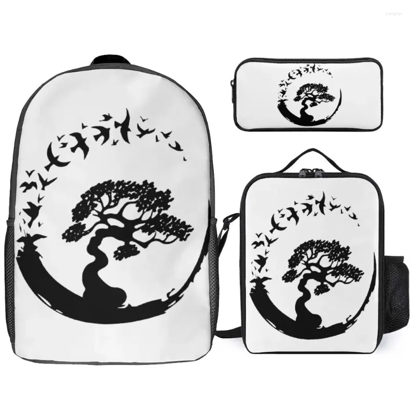 Backpack ENSO Circle et Bonsai 15 3 in 1 Set 17 pouces sac à lunch Picnics Graphic Cool Lasting Tote Cozy