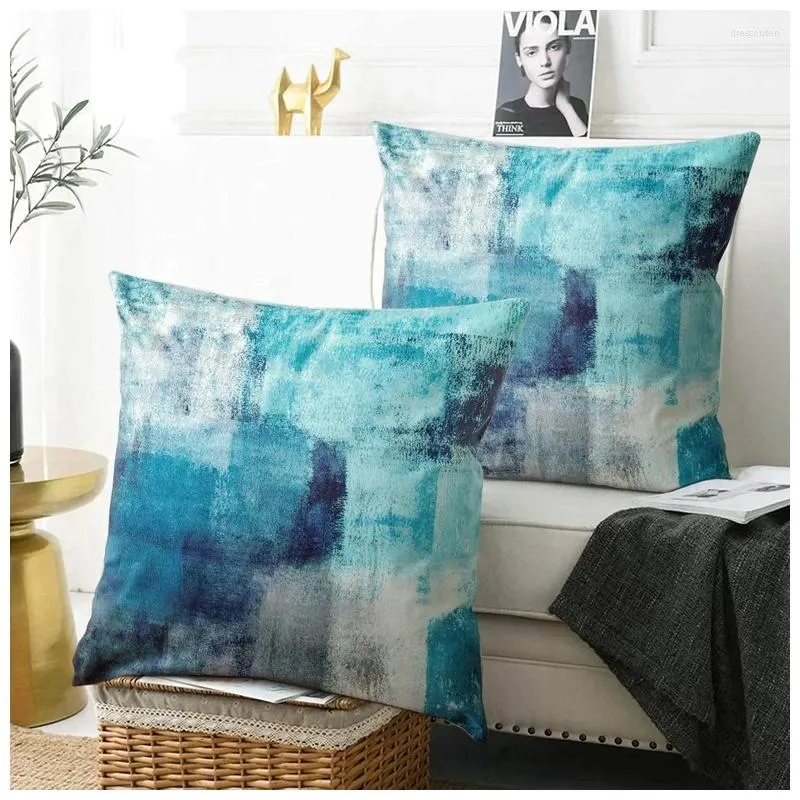 Pillow Set Of 2 Turquoise And Grey Art Artwork Contemporary Decorative Gray Home Throw Pillows Cases Cover For Bedroom Sofa