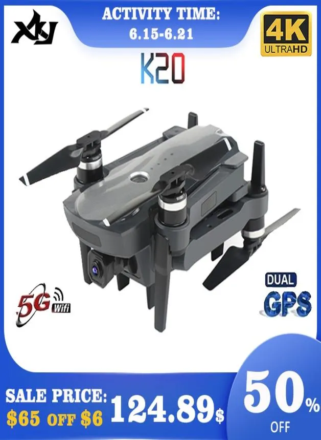 XKJ新しいドローンK20ブラシレスモーター5G GPS 4K HDデュアルカメラプロフェッショナル折りたたみ式クアッドコプター1800M RC距離TOY6876705
