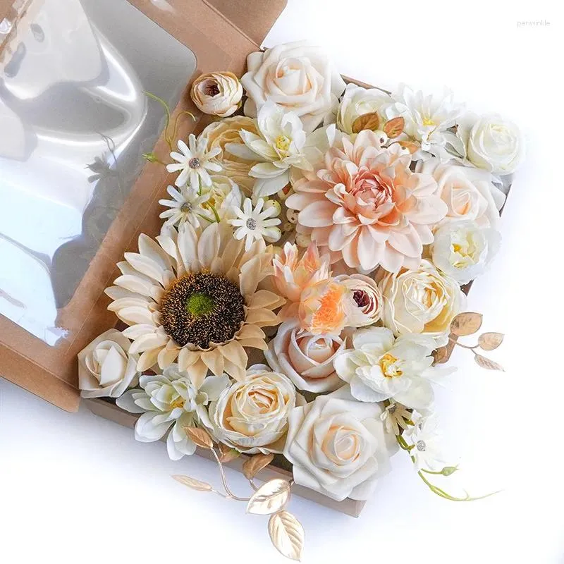 Decorative Flowers Sunflower Artificial Silk Heads 21 PCS Valentine's Day Wedding Home Decoration Simulation Rose Peony Bouquet