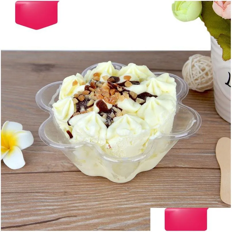 Ice Cream Tools Disposable Plastic Bowls Flower Shape Clear Pet Dessert Cup Drop Delivery Home Garden Kitchen, Dining Bar Kitchen Dhpv7
