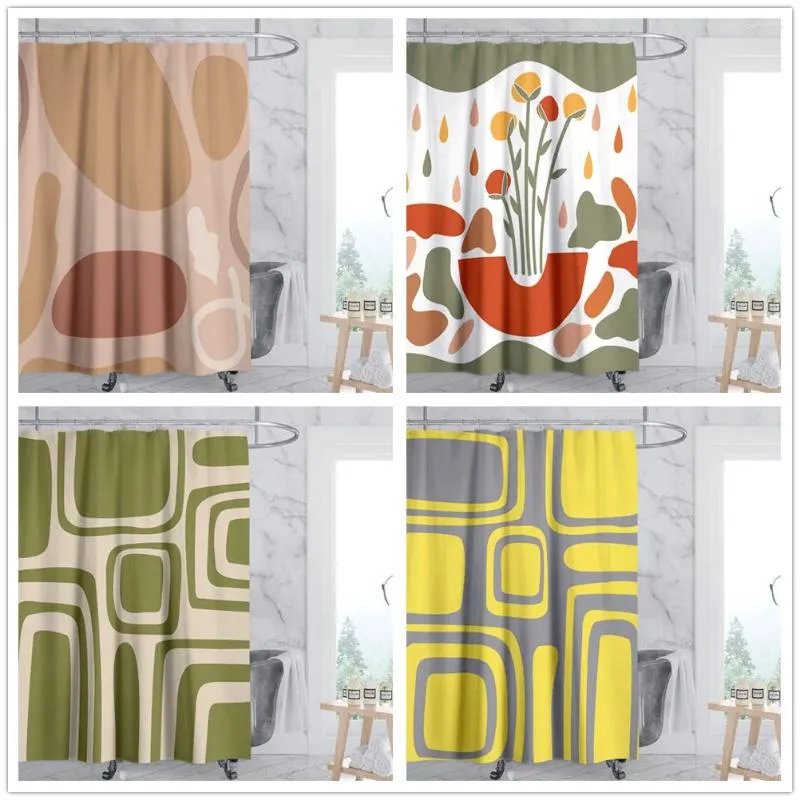 Shower Curtains Vintage Flower Color Block Curtain Waterproof Washable Home Decor For Bathroom Washroom Bath Rideau Douche Tissu