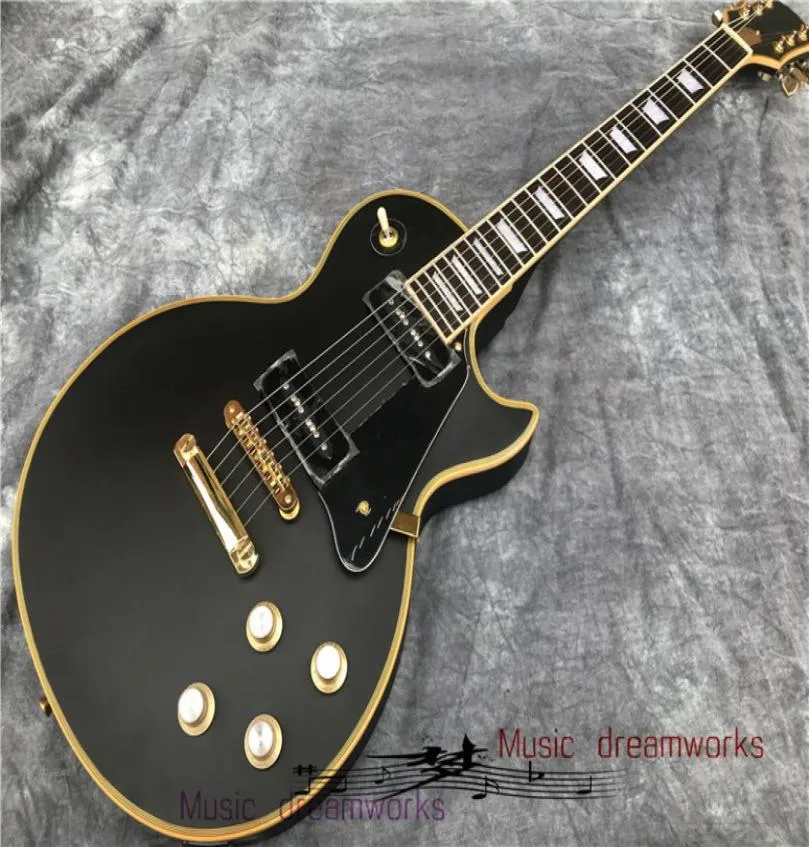 Çin Elektro Gitar Siyah Mat Renk P90 Stil Pikap Sarı Frets Bağlayıcı Köprü 1 Altın Donanım5118153