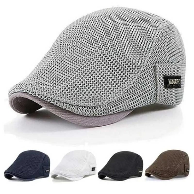 Шариковые шапки мужские повседневные шляпы Beret Spring/Summer/Owumn Cotton Catch Cabi Flat Breshable Mesh News Boy Ivy Q240403