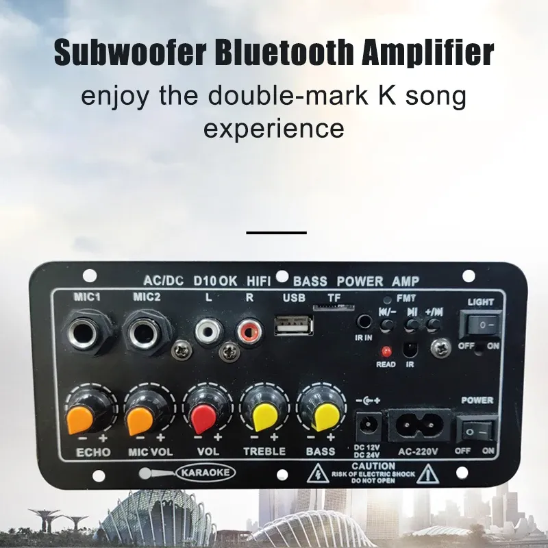 Amplifier 220V 12v 24v Digital Bluetooth Stereo Amplifier Board Subwoofer Dual Microphone Karaoke Amplifiers Amp Board With Remote Control