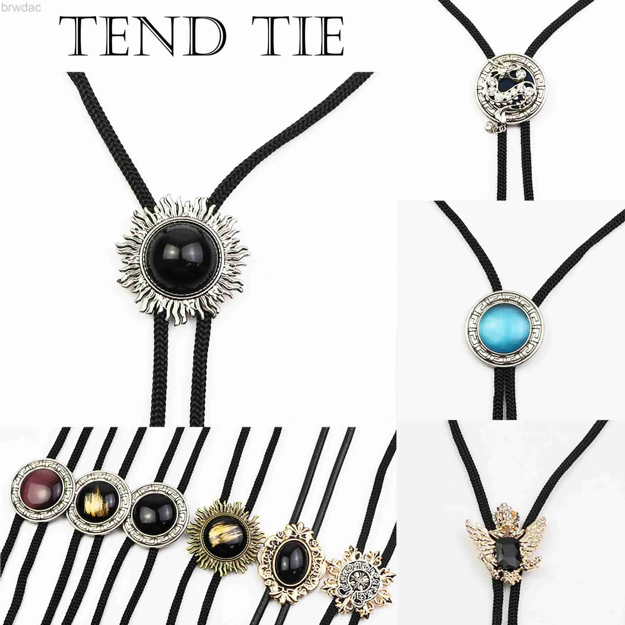 Bolo Ties Mens Fashion Retro Advanced Tie Rope Bolo Tie Rhine Stone Gem Bow Tie Round Crystal New Neckline Accessories 240407