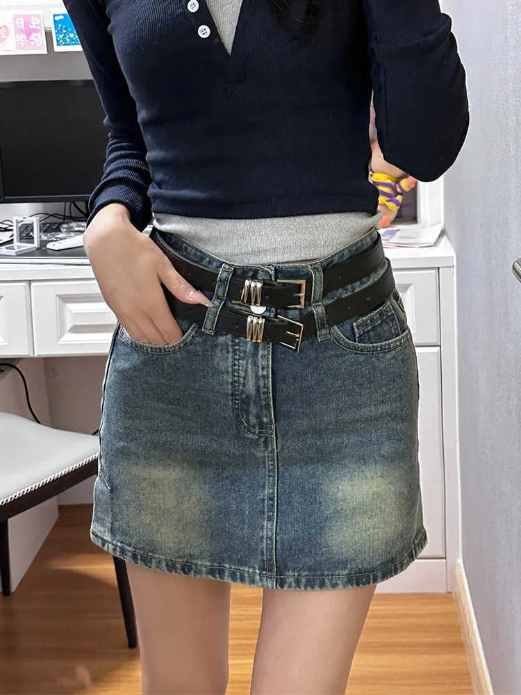 Pear Shaped Figure Anti Glare Split Half Skirt for Women in Large Size Chubby Mm High Waist Small Stature Covered Meat Denim A-line Short