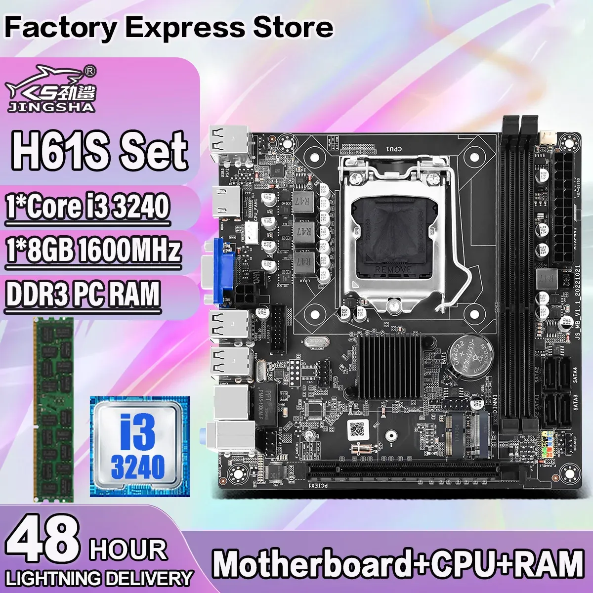 Moderbrädor Jingsha H61 Itx Motherboard Kit med Core i3 3240 -processor och 1*8 GB = 8 GB DDR3 -minne H61S Set Placa Mae LGA 1155 Mainboard