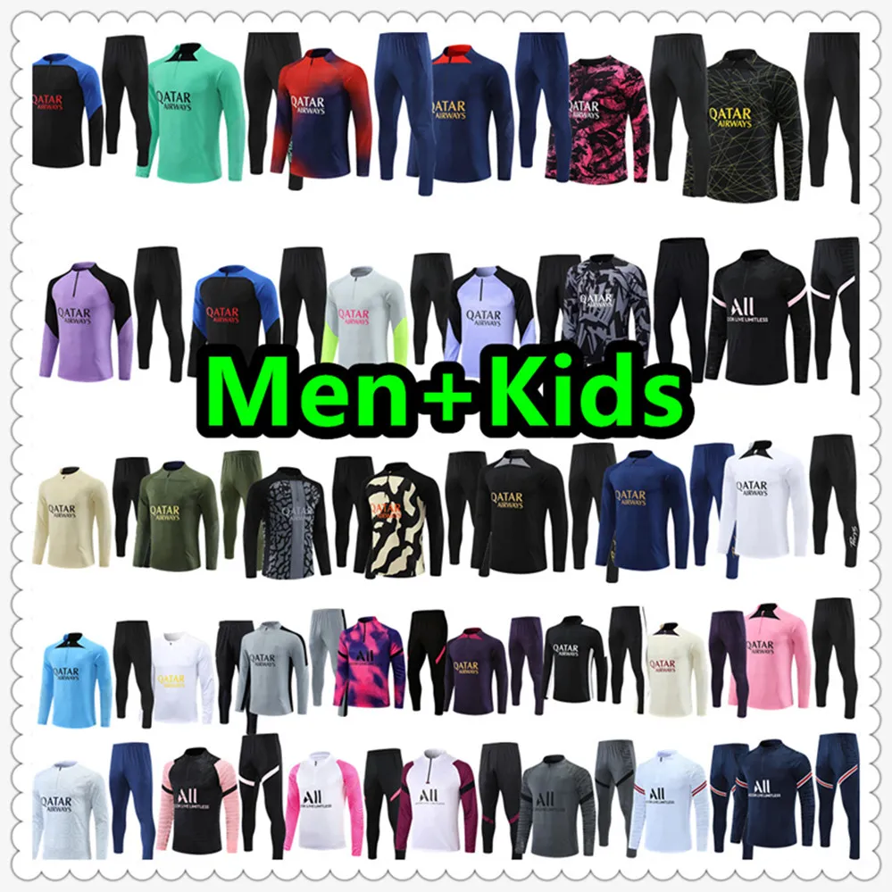 22 23 24 Tracksuit Soccer Jersey Shirt Mbappe Football Jerseys Training kostym Jacket 22 2023 2024 Chandal Futbol Survetement Foot Maillot de Men Kids