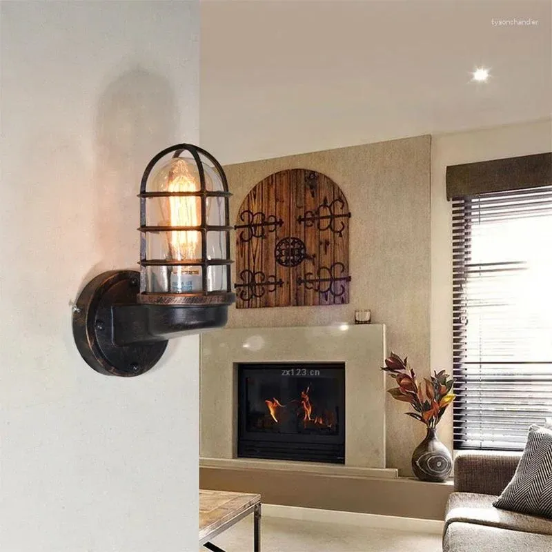 Duvar lambaları Retro LED Cam Sconce Rust Yuvarlak Gölge Koridorlu Lamba Yatak Odası Yemek Odası Cafe Yaşayan Açık Kapalı Işık Dekorasyonu