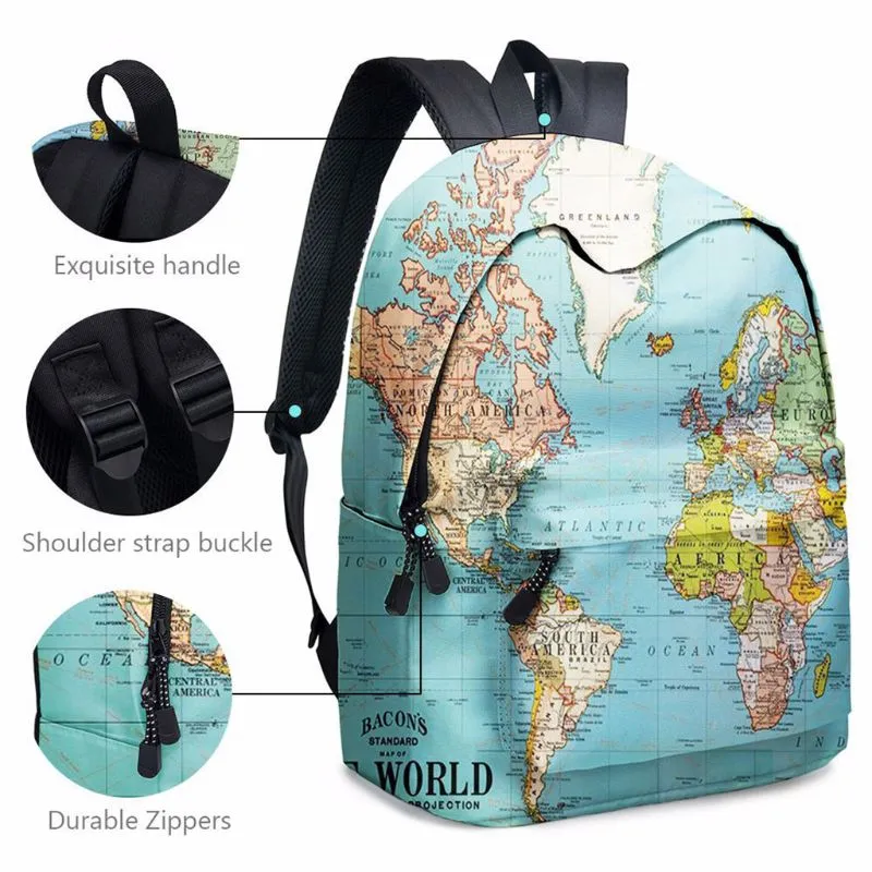 World Map Printed luggage set backpack for Girls - Includes Bookbag ...