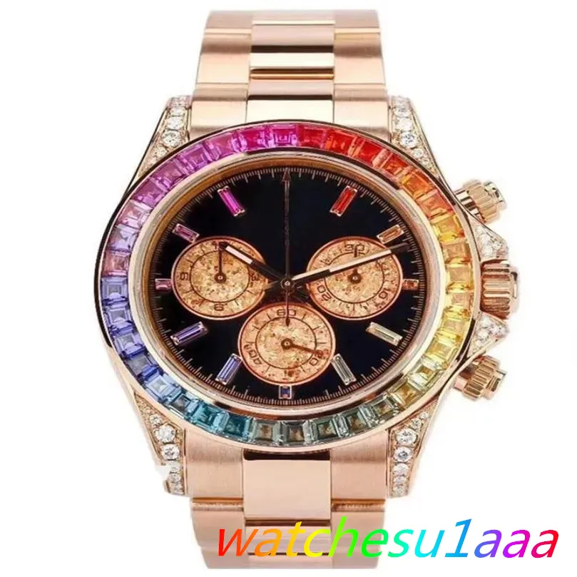 2024 Sapphire Crystal Rose Gold Watch Luxury Automatic Mechanical 116599 Rainbow Diamond Bezel Mens Watch Fashion Birstwatches260Z