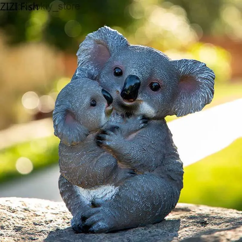 Simulación de artes y manualidades Escultura de animales Koala Madre e hijos Koala Cartoon Estatua de animales al aire libre Accesorios de decoración del hogar