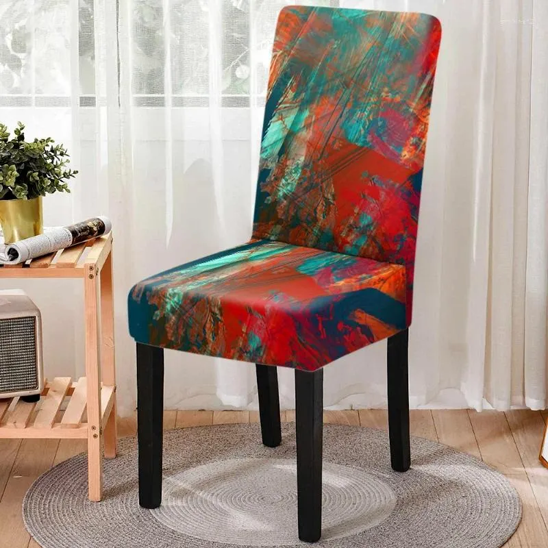 Couvre-chaise Couvre à manger à imprimé 3D Elastic Strech Paindre multicolore siège de couverture pour tabouret de cuisine décor