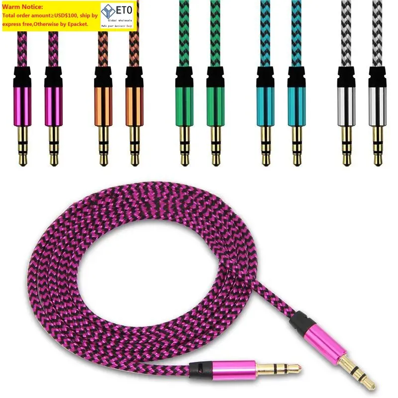 Bil Audio Aux Extention Cable Nylon flätad 3ft 1M Wired Auxiliary Stereo Jack 3,5 mm Manlig ledning för smarttelefon LL