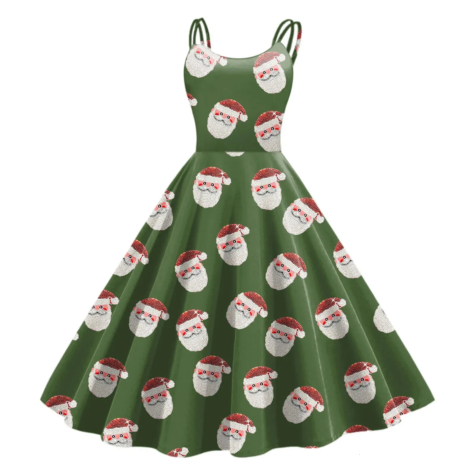 Santa Claus Print Sleeveless A-Line 1950s Prom Dress with Flared Swing for Women - Xmas 241107