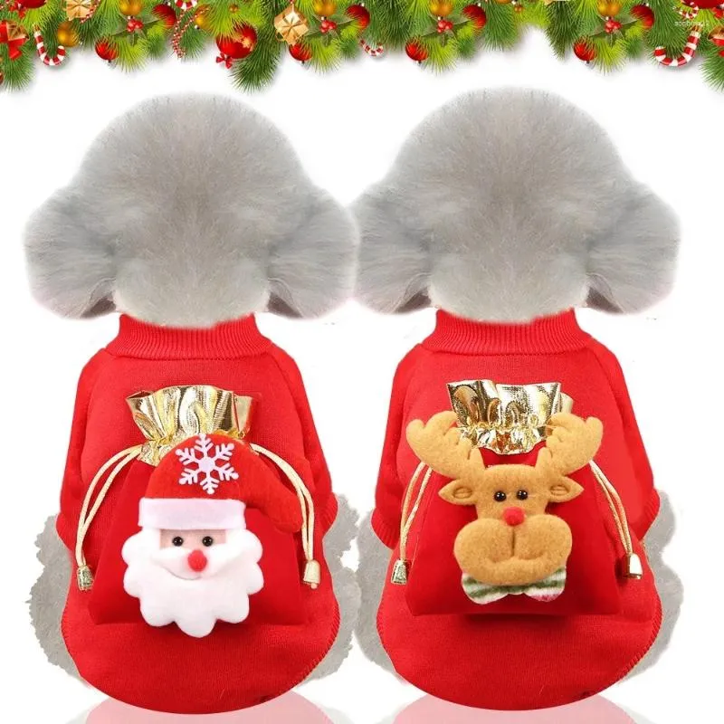 Hondenkleding Kerstmiskostuum kleine middelgrote honden huisdier herfst en winter warme zachte fleece hoodies benodigdheden fortuin zak pocket eland santa claus