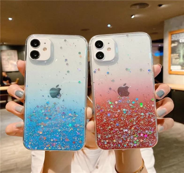 Cancelle di telefono glitter Clear per iPhone 13 12 mini 11 pro xs max xr x 7 8 più gradiente di se rainbow coque3268900