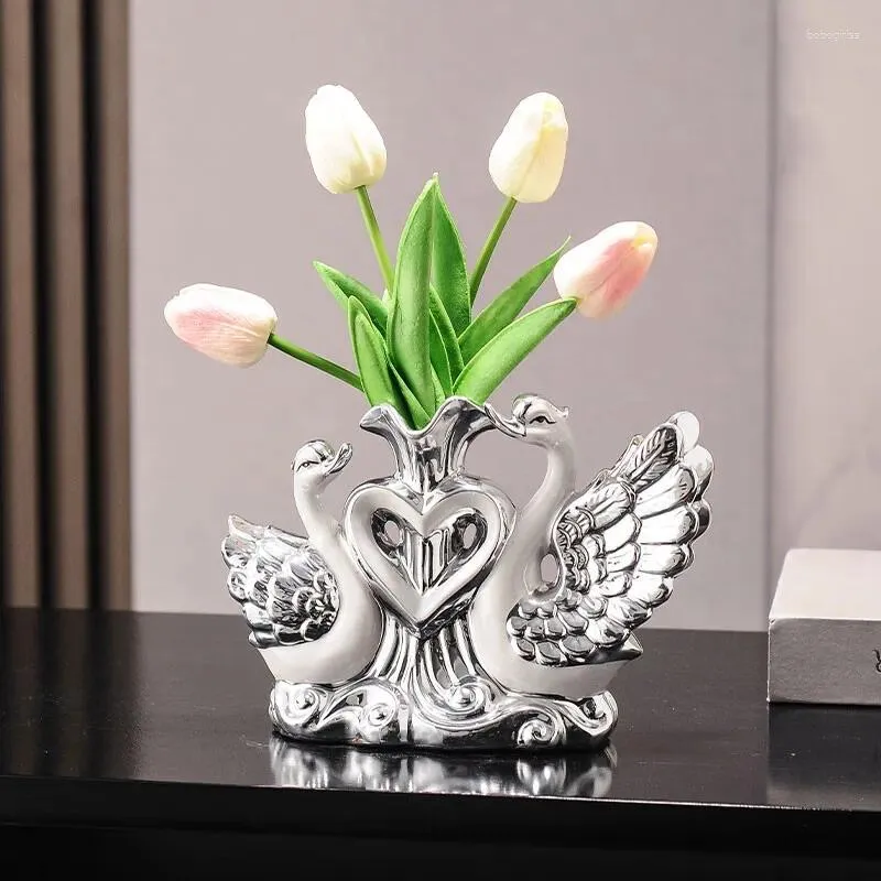 Vasos European Swan Vase Decoração Exibir sala de estar TV Cabinet Creative Furniture Luxury Housewarming Gifts