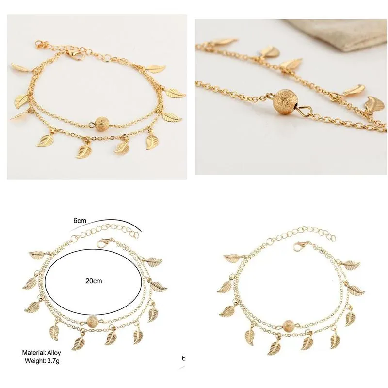 Anklets Women Leaf Charm Gold Chain Ankle Bracelet Fashion 18K Anklet Bracelets Foot Jewelry Drop Delivery Dhyia