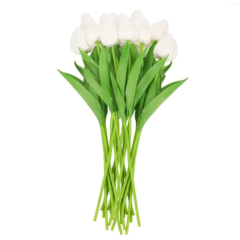 Dekorative Blumen 20pcs Weiß 13,8 Zoll künstliche Tulpen für die Hochzeit der Partydekoration