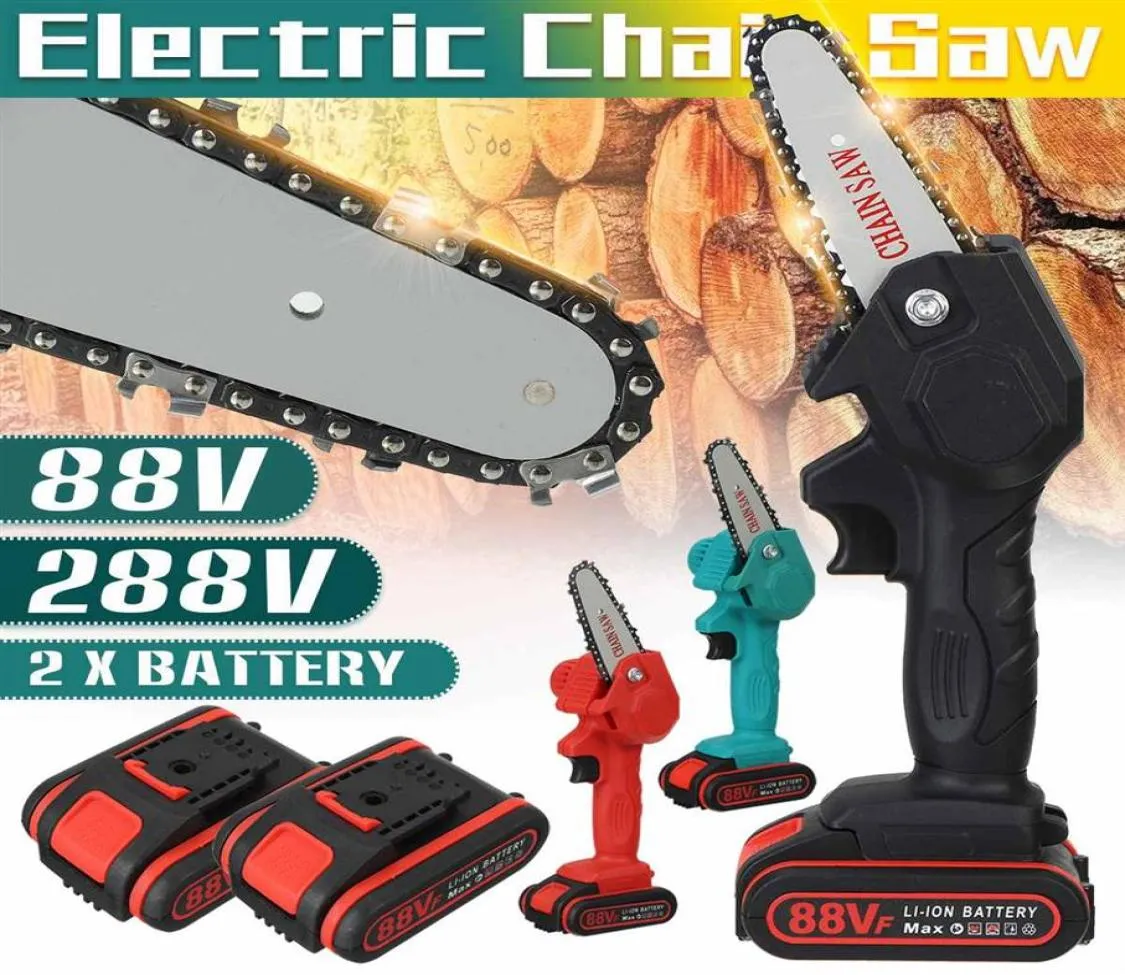 1080 Вт 4 -дюймовая 88VF Mini Electric Chain Saw с 2 % аккумуляторной обрезки деревообрабатывания.