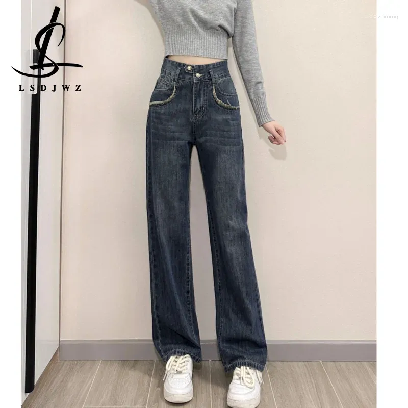 Женские джинсы прямая нога женщина с высокой талией брюки Y2K Женская одежда винтажная одежда корейская модная уличная одежда джинсовая одежда голубой
