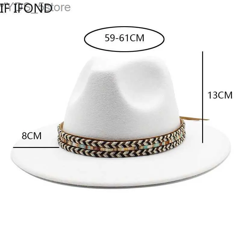 Chapéus de aba larga Bucket Winter Felt Fedora Womens Hat 59-61cm Grande Tamanho Trilby Jazz Charming Wedding Party Chapeau YQ240407