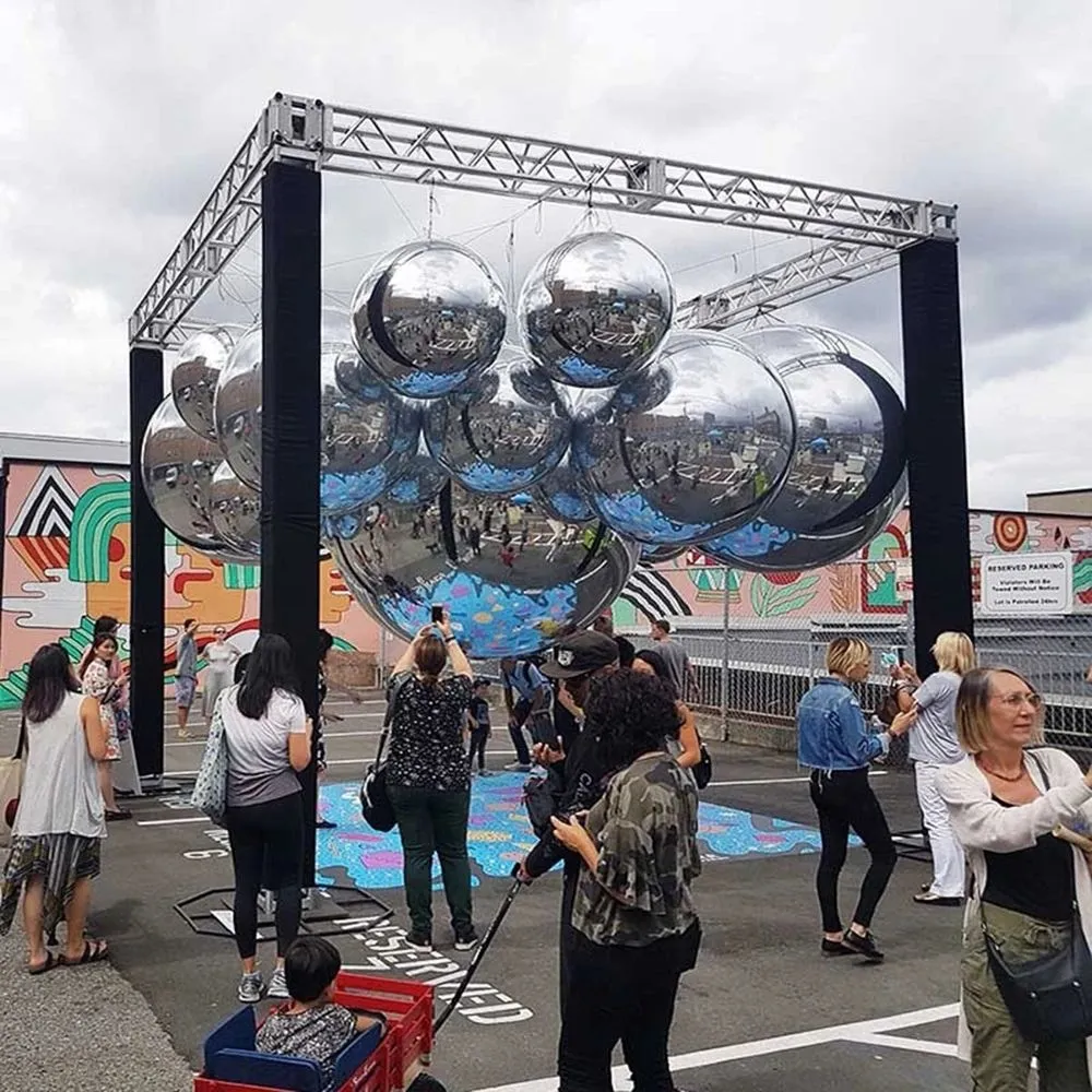 Oogverblindende gigantische outdoor Silvery opblaasbare spiegelbal voor disco -feestdecoratie 50 cm 2,5 meter opblaasbare spiegelbollen met luchtpompvrij schip