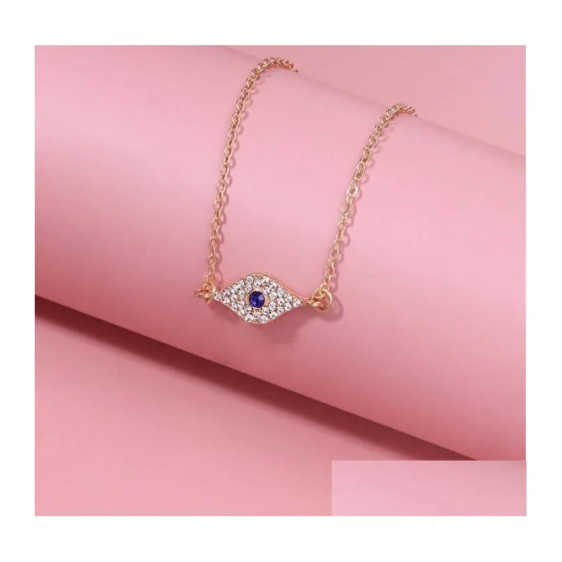 Anklets Blue Eye Crystal 14K Gold Sier Plated Ankle Bracelet White Cubic Zirconia Foot Chain Evil Jewelry Drop Delivery Dhyxs