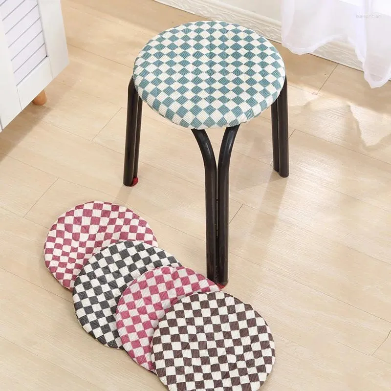Sandalye Moda Ekose Baskı Deseni Yemek Slip Anti-Slip Pedler Çift Katmanlı Peluş Yuvarlak Dışkı Mat Ev Sıcak Yastık
