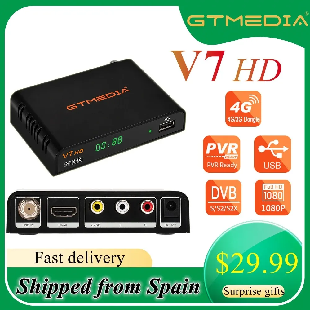 Box New GT Media V7 HD Спутниковой приемник DVBS2X поддержка CCAM Newcam с USB Wi -Fi Спутниковым декодером PK V7S2X Акции в Испании ТВ -коробка