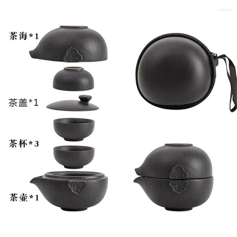 Teaware Sets Black Crockery Ceramic Teapots With 3 Tea Cups Porcelain Gaiwan Teaset Portable Travel Set Drinkware Gifts