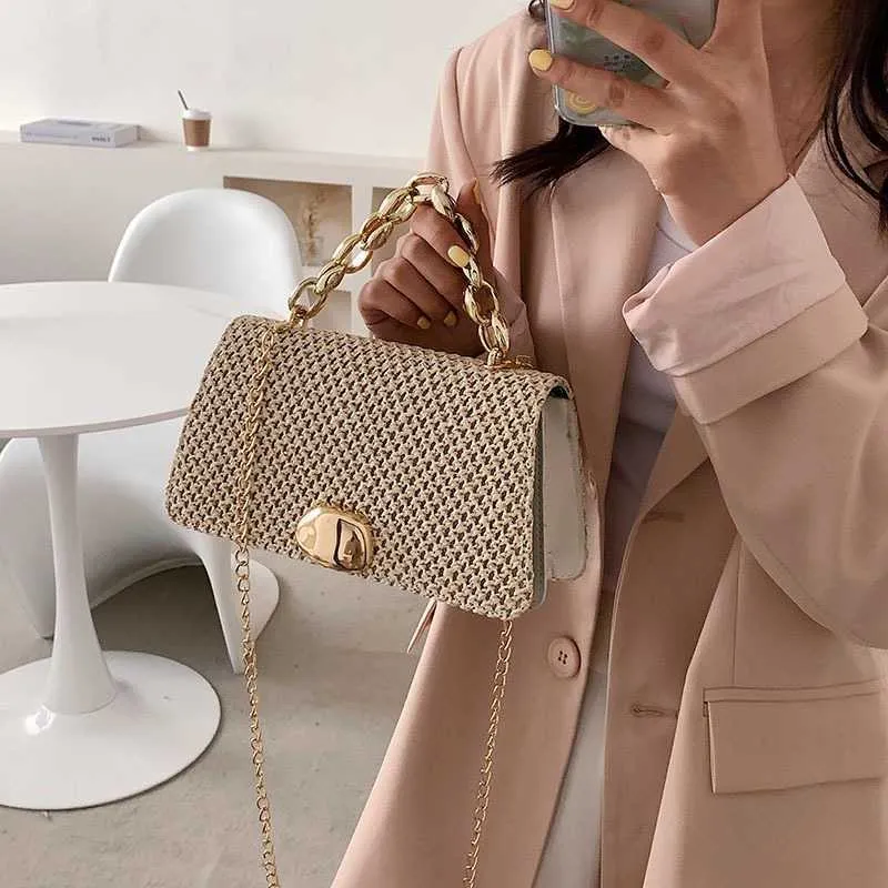 Evening Cellphone Bags Handheld Fashion Bag Trendy Grass Woven Small Square Personalized Spring Summer Single Shoulder Diagonal Cross Chain Women's
