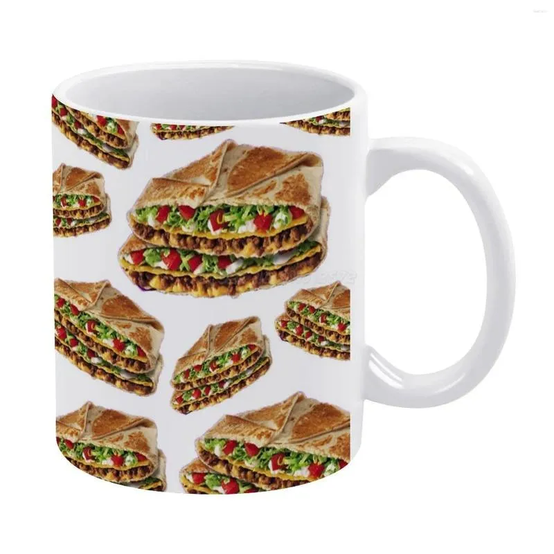 Mugs Crunchwrap Print White Mug Good Quality 11 Oz Coffee Cup Crunch Taco Bell Fast Food Mexican