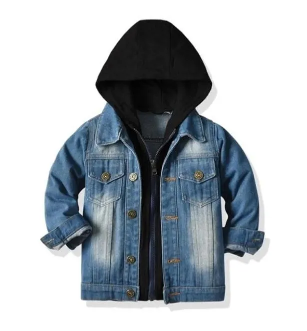 Top et élégant enfants garçons filles vestes à capuche de jean décontracté faux deux manteau de cardigan enfants cowboy zipper vêtements de vêtements d'extérieur 2109184176379