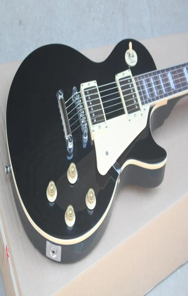 Guitare électrique noire spéciale personnalisée avec un bras de voiture de fleur bleu reliure crème chromeplée chromée personnalisée Servi5455560