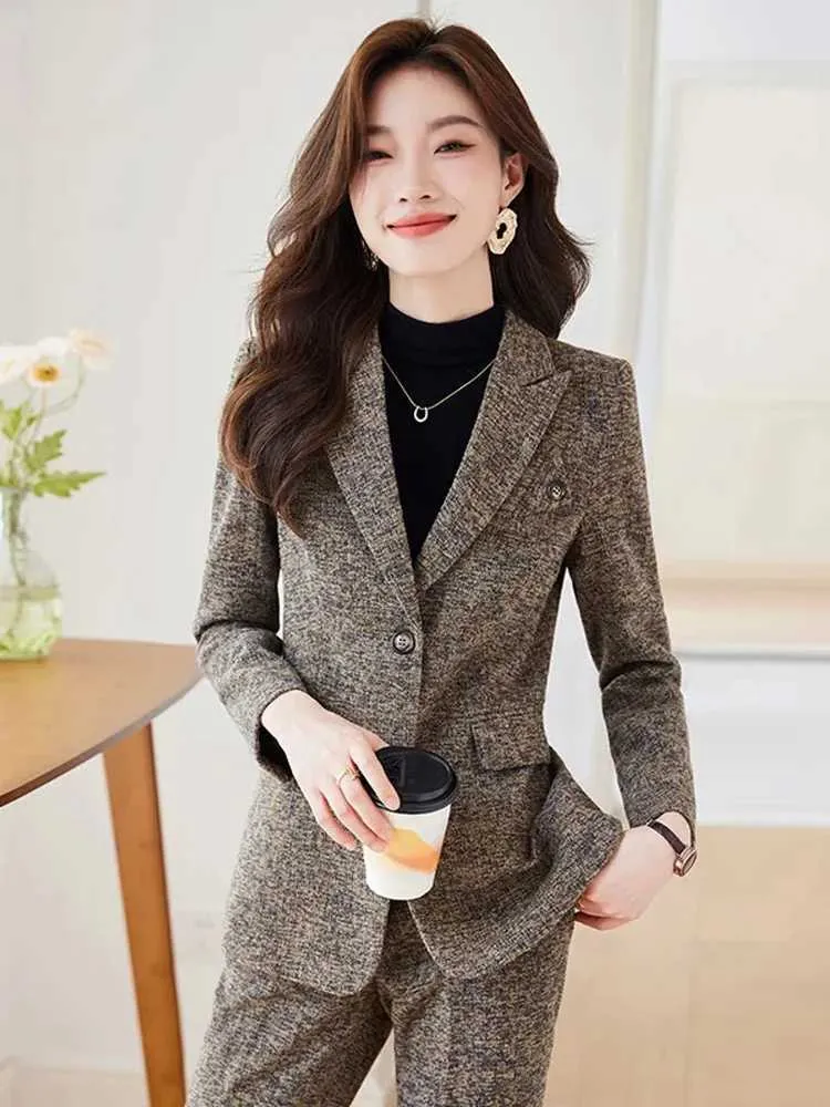 Frauen zwei Stück Hosen Büro Damenjacke und Hosen Set Womens Fe Business Work Jacke und Hosen Grüne blaue Mandel Schwarz Form 2-teilige SetC240407