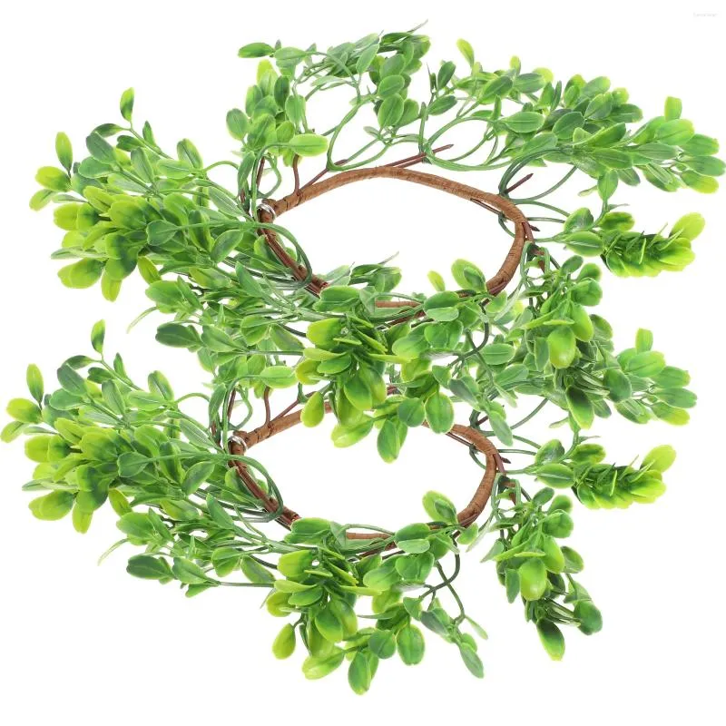 Decorative Flowers 2 Pcs Ring Wreaths Leaves Rings Floral Pillars Candles Pe (plastic) Artificial Leaf Green