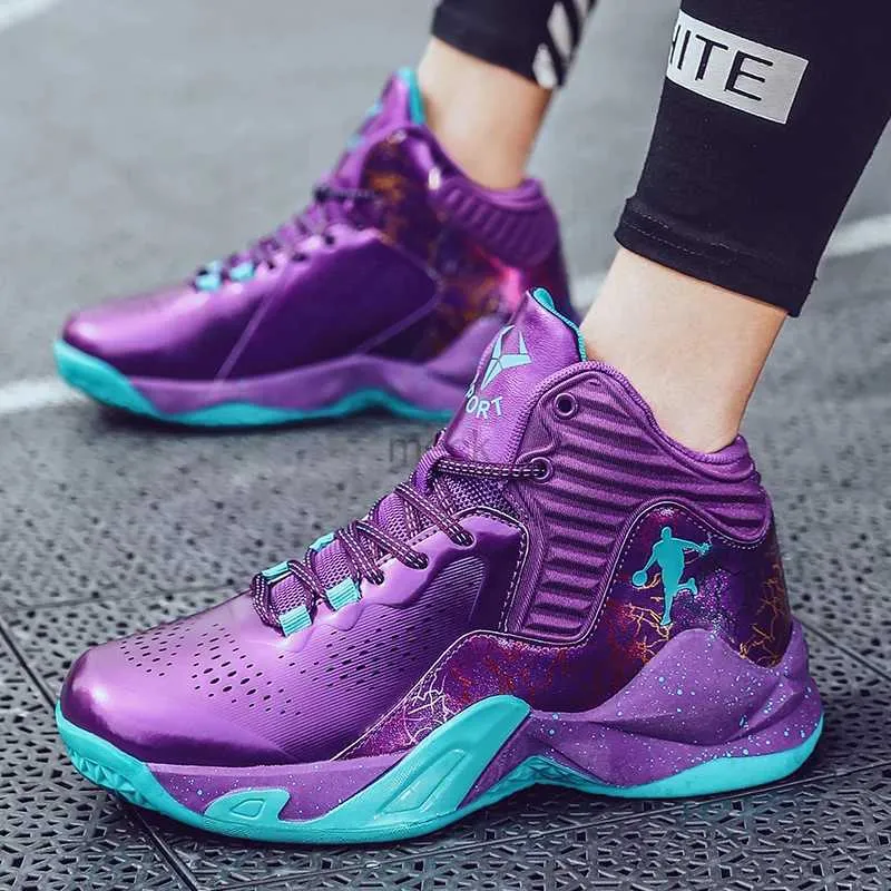 Спортивная открытая мода Purple Boys and Girls Basketball Sneakers Толкие подошвы без скольжения высококачественная детская баскетбольная обувь 240407