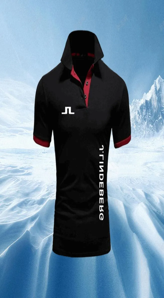 J Lindeberg 골프 프린트 면화 폴로 셔츠 남성용 캐주얼 한 단색 슬림 핏자