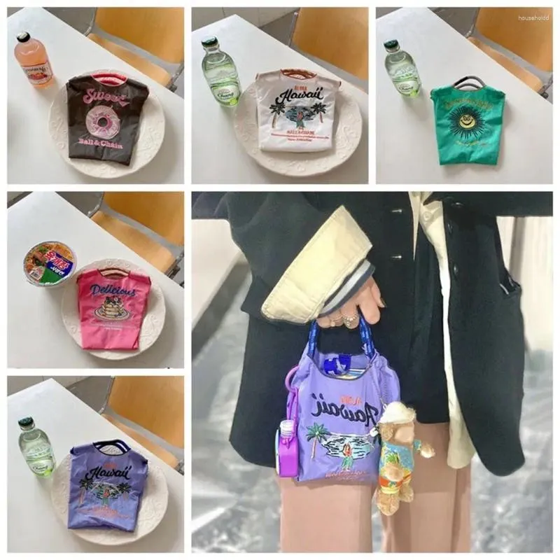 Storage Bags Japanese Ball Chain Embroidery Canvas Bag Versatile Shopping Printed Mini Handbag Makeup Nylon Student